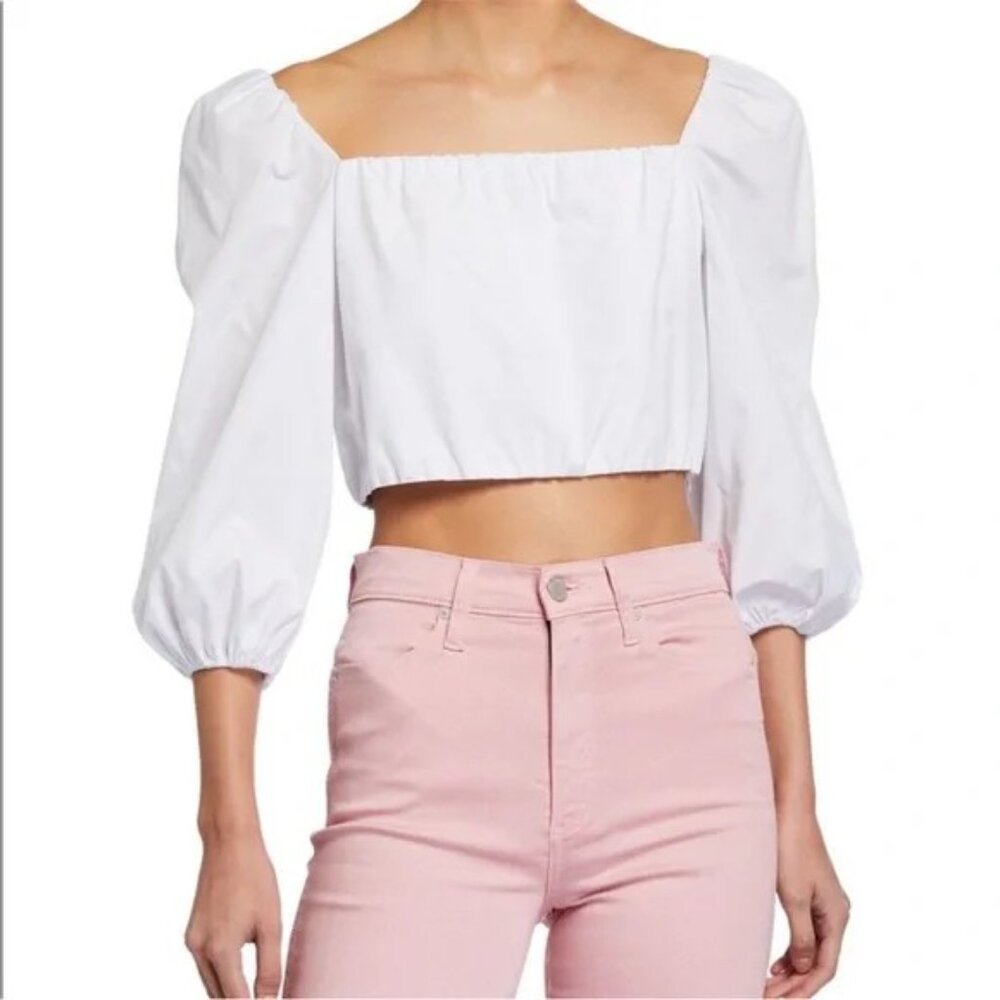 Alice + Olivia White Peasant Puff Sleeve Crop Top. Size M. NWT!